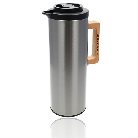 Discountershop Thermoskan  RVS 1L – Luchtdicht en Lekvrij Thermosfles – Dubbelwandig Isoleerkan met Houten Handvat – Tot 6 uur Warm Discountershop Thermoskan  RVS 1L – Luchtdicht en Lekvrij Thermosfles – Dubbelwandig Isoleerkan met Houten Handvat – Tot 6 uur Warm