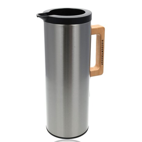 Discountershop Thermoskan  RVS 1L – Luchtdicht en Lekvrij Thermosfles – Dubbelwandig Isoleerkan met Houten Handvat – Tot 6 uur Warm Discountershop Thermoskan  RVS 1L – Luchtdicht en Lekvrij Thermosfles – Dubbelwandig Isoleerkan met Houten Handvat – Tot 6 uur Warm