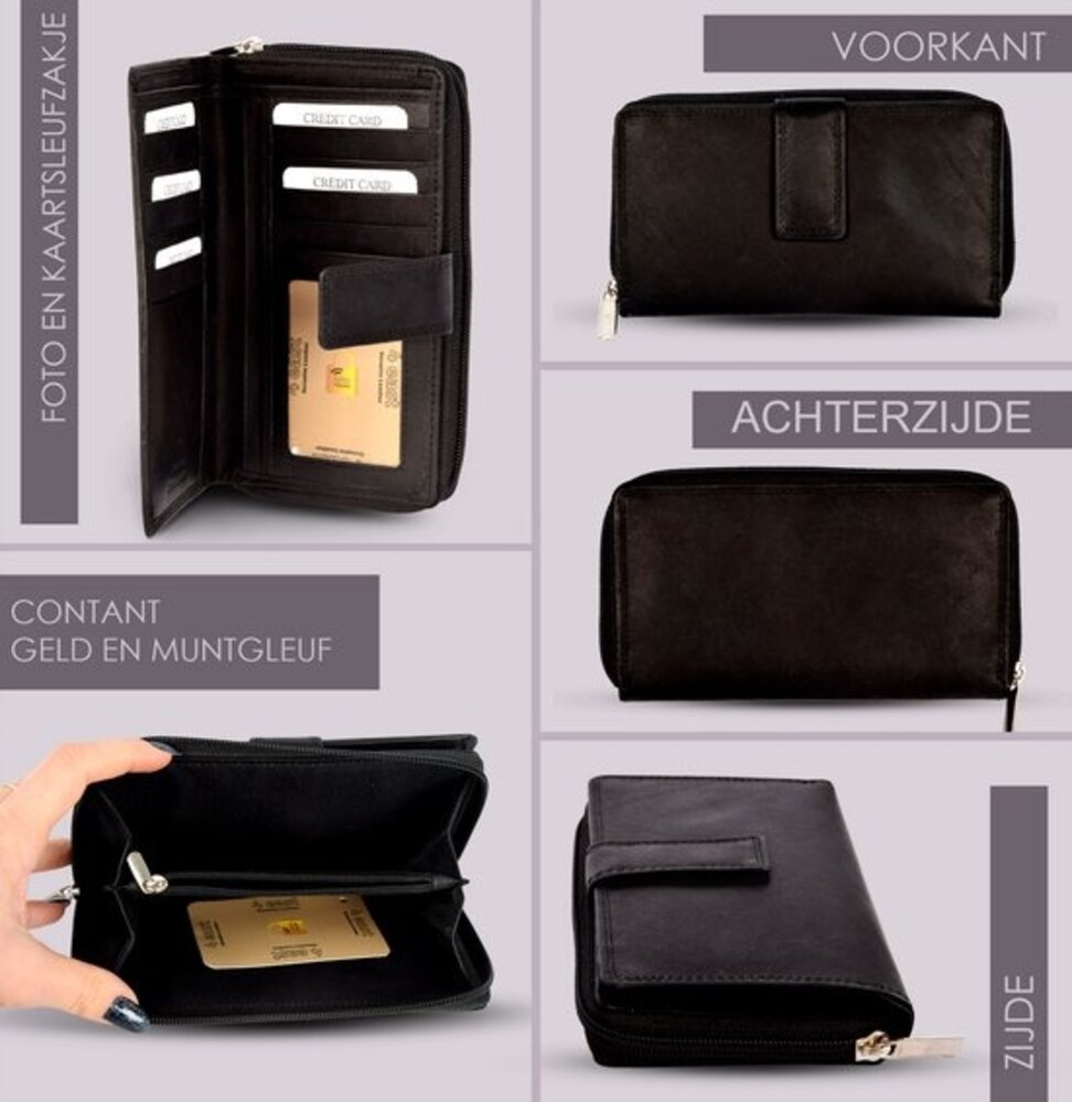 Discountershop Black Leather Money Purse - Coat Wallet with Zipper - 17x2.5x10.5cm - Unisex Discountershop Black Leather Money Purse - Coat Wallet with Zipper - 17x2.5x10.5cm - Unisex