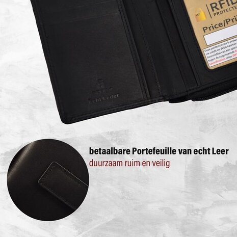 Discountershop Zwarte Leren Portemonnee - Geldbeurs - Portemonnee met Rits voor Dames & Heren - 17x2.5x10.5cm Discountershop Zwarte Leren Portemonnee - Geldbeurs - Portemonnee met Rits voor Dames & Heren - 17x2.5x10.5cm
