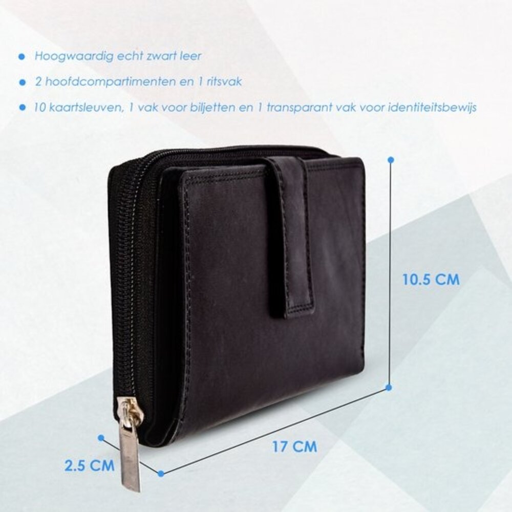 Discountershop Zwarte Leren Portemonnee - Geldbeurs - Portemonnee met Rits voor Dames & Heren - 17x2.5x10.5cm Discountershop Zwarte Leren Portemonnee - Geldbeurs - Portemonnee met Rits voor Dames & Heren - 17x2.5x10.5cm