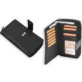 Discountershop Zwarte Leren Portemonnee - Geldbeurs - Portemonnee met Rits voor Dames & Heren - 17x2.5x10.5cm