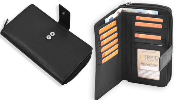 Discountershop Black Leather Money Purse - Coat Wallet with Zipper - 17x2.5x10.5cm - Unisex Discountershop Black Leather Money Purse - Coat Wallet with Zipper - 17x2.5x10.5cm - Unisex