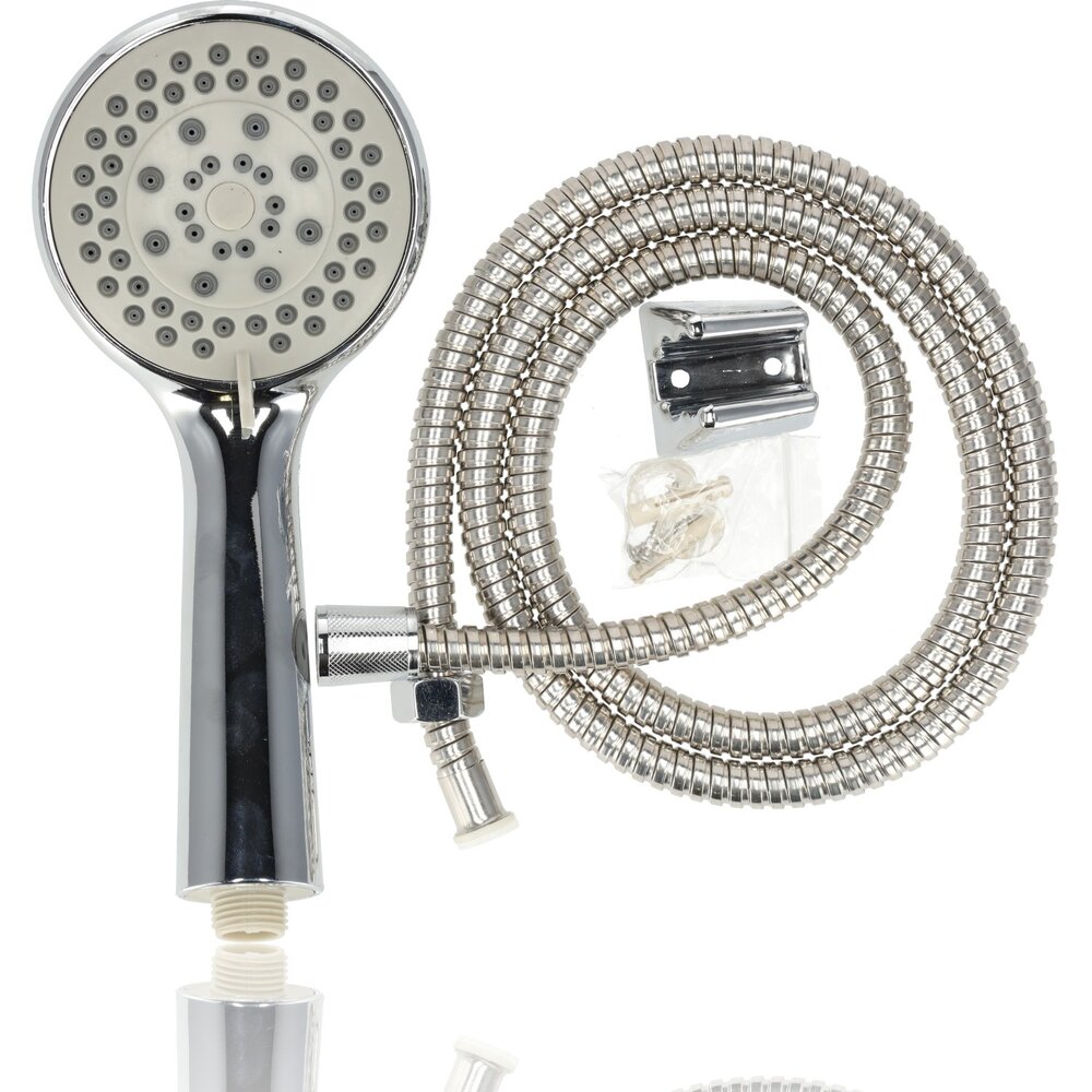 Discountershop Handheld Shower Set | Universal and Water Saving - 5 Spray Functions - Chrome - Anti-Lime | Incl. Shower Pipe & Wall Holder| 10cm Shower Head & 1.5m Shower Pipe with Holder Bracket Discountershop Handheld Shower Set | Universal and Water Saving - 5 Spray Functions - Chrome - Anti-Lime | Incl. Shower Pipe & Wall Holder| 10cm Shower Head & 1.5m Shower Pipe with Holder Bracket