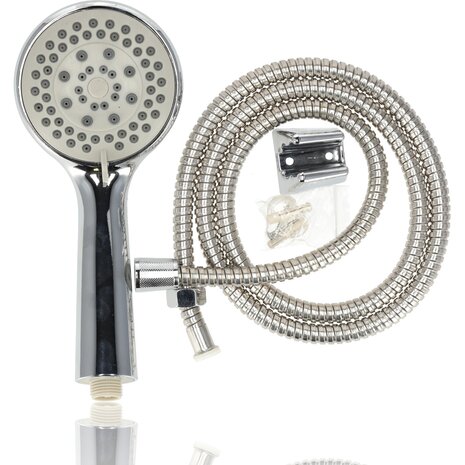 Discountershop Handheld Shower Set | Universal and Water Saving - 5 Spray Functions - Chrome - Anti-Lime | Incl. Shower Pipe & Wall Holder| 10cm Shower Head & 1.5m Shower Pipe with Holder Bracket Discountershop Handheld Shower Set | Universal and Water Saving - 5 Spray Functions - Chrome - Anti-Lime | Incl. Shower Pipe & Wall Holder| 10cm Shower Head & 1.5m Shower Pipe with Holder Bracket