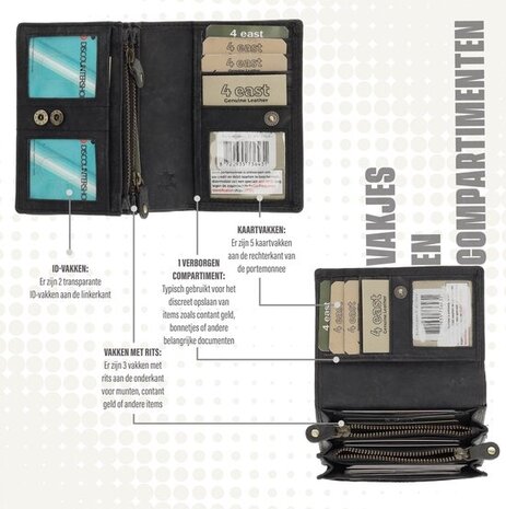 4 East RFID Wallet | Buffalo leather | 14 Passes | Coin compartment | Press studs | Buffalo leather | Money Exchange | 8.5x12.5x3cm 4 East RFID Wallet | Buffalo leather | 14 Passes | Coin compartment | Press studs | Buffalo leather | Money Exchange | 8.5x12.5x3cm