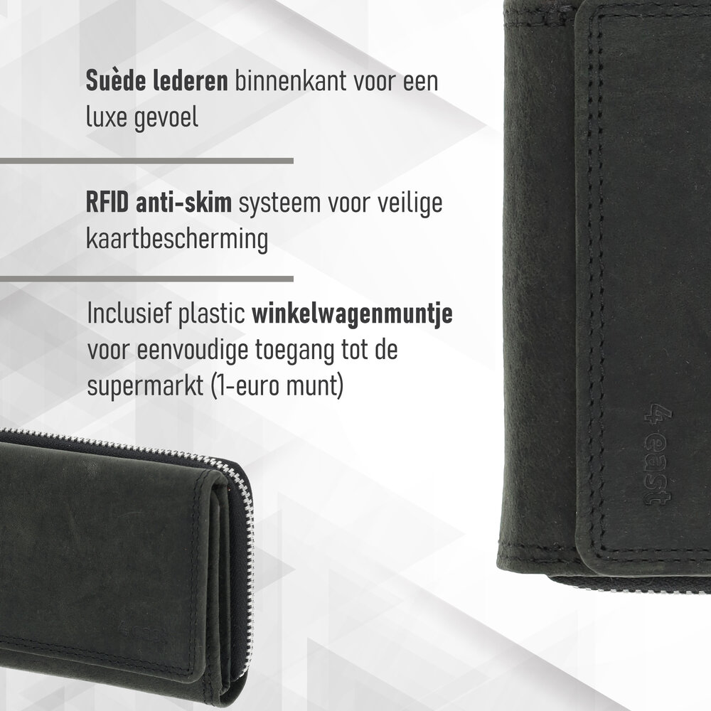 4 East Portemonnee Unisex Anti Skim | Overslagportemonne Voor Heren & Dames | Mini Portemonnee Met Rits & RFID | 5 Pasjeshouder | Ideaal Cadeautjes | 11x9x3 cm – Zwart 4 East Portemonnee Unisex Anti Skim | Overslagportemonne Voor Heren & Dames | Mini Portemonnee Met Rits & RFID | 5 Pasjeshouder | Ideaal Cadeautjes | 11x9x3 cm – Zwart