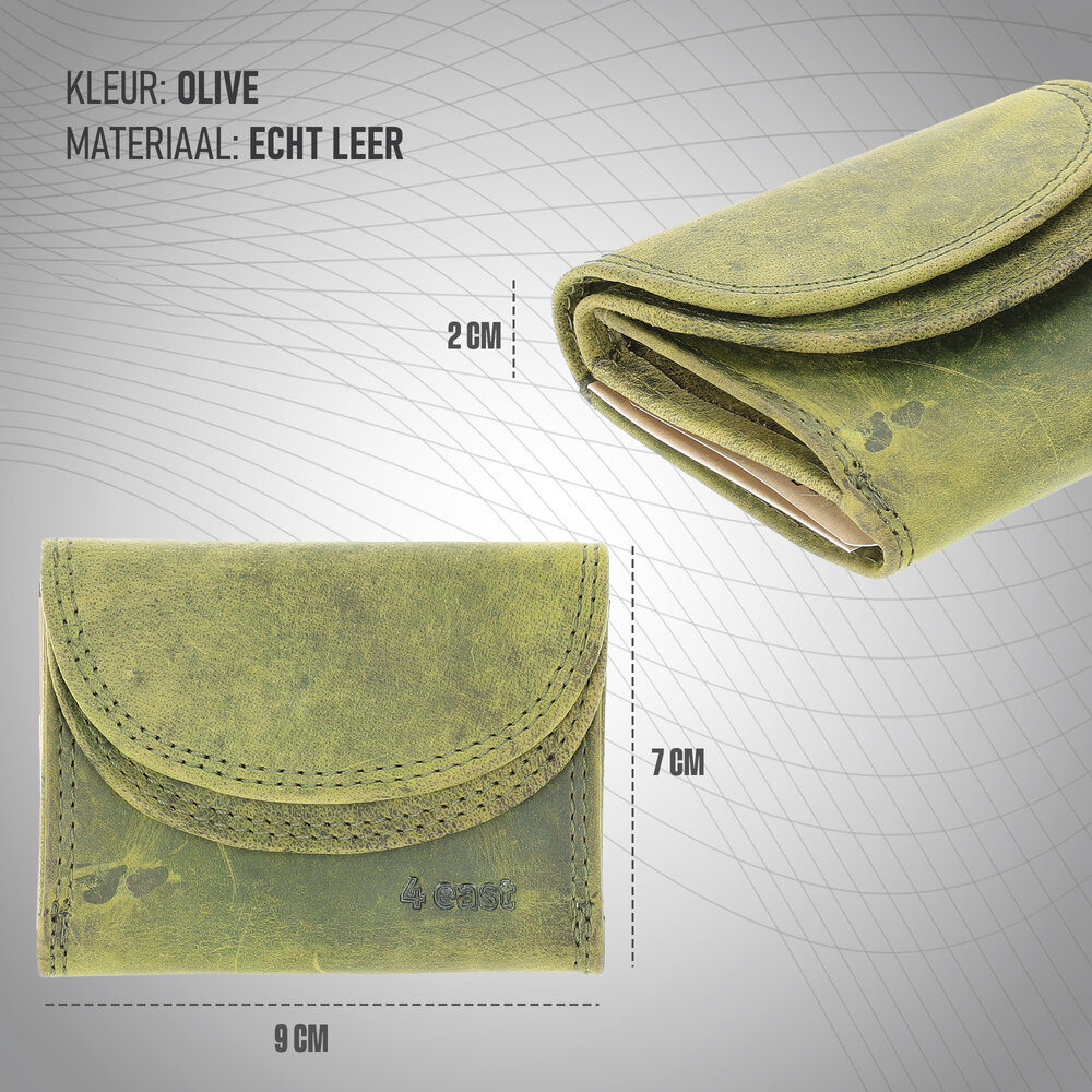 4 East Mini Leather Wallet with Double Flap | Unisex Wallet with RFID | 2 Credit Card Slots, Bill Compartment and Coin Pocket | Two-Fold Olive - Genuine Leather - 9x7x2cm 4 East Mini Leather Wallet with Double Flap | Unisex Wallet with RFID | 2 Credit Card Slots, Bill Compartment and Coin Pocket | Two-Fold Olive - Genuine Leather - 9x7x2cm