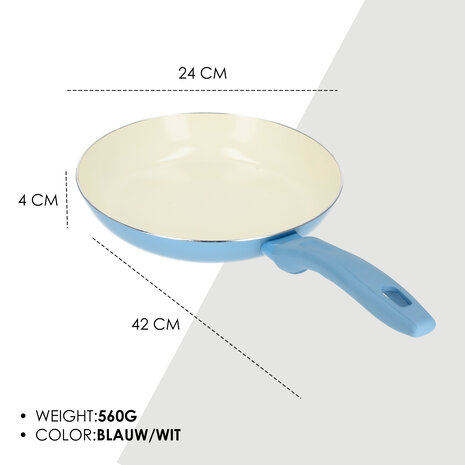 Alpina 24 cm Ceramic Frying Pan | Cooking Pan Suitable for Induction, Gas & Halogen | Dishwasher Safe Cookware | Blue/White