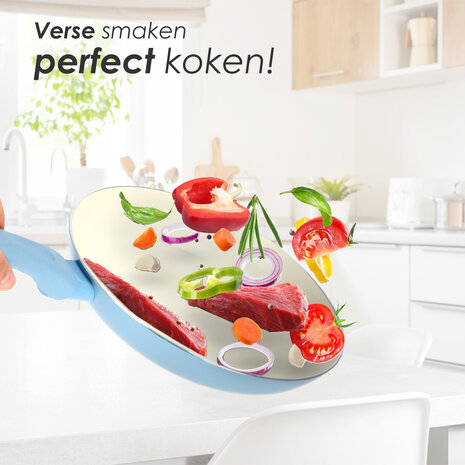 Alpina 24 cm Ceramic Frying Pan | Cooking Pan Suitable for Induction, Gas & Halogen | Dishwasher Safe Cookware | Blue/White