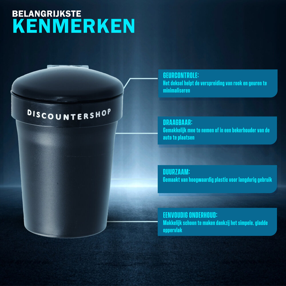 Merkloos Auto asbak / Geurloze Auto Asbak / Met led verlichting / incl"GRATIS BATTERIJ" - Zwart