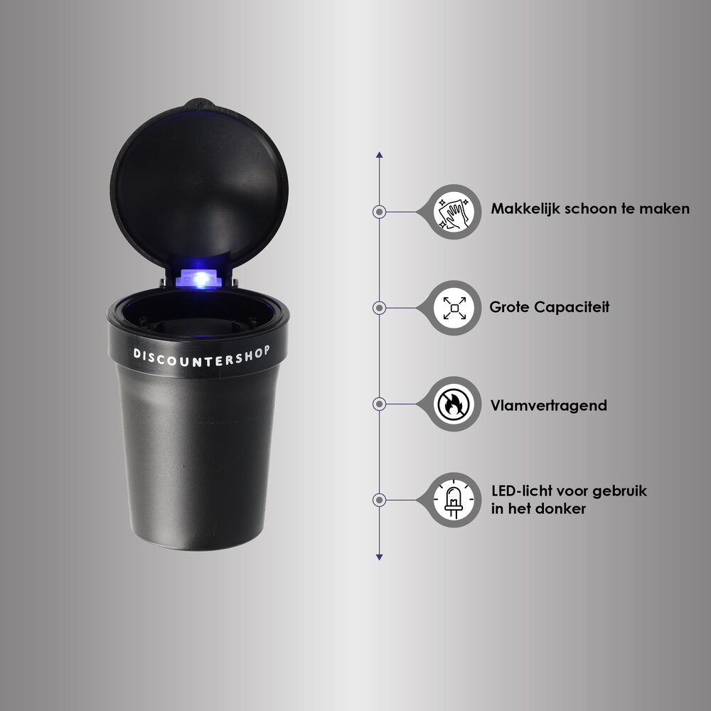 Merkloos Odorless Car Ashtray with LED lighting incl BATTERY - Black Merkloos Odorless Car Ashtray with LED lighting incl BATTERY - Black
