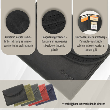 4 East Dubbele Overslag Kleine Portemonnee | Unisex - RFID Anti Skim | Portefeuille Kleingeld | 2 Pasjeshouder, Muntvak & Biljetvak | 9x7x2cm - Zwart 4 East Dubbele Overslag Kleine Portemonnee | Unisex - RFID Anti Skim | Portefeuille Kleingeld | 2 Pasjeshouder, Muntvak & Biljetvak | 9x7x2cm - Zwart