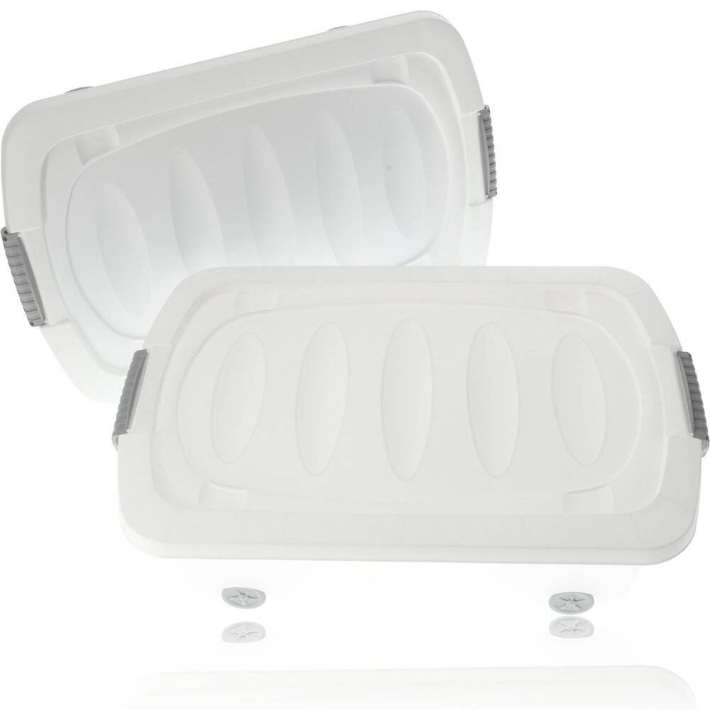 Discountershop Set of 2 Under Bed Boxes 24L - Movable Storage Boxes - Under Bed Storage Bins with Wheels