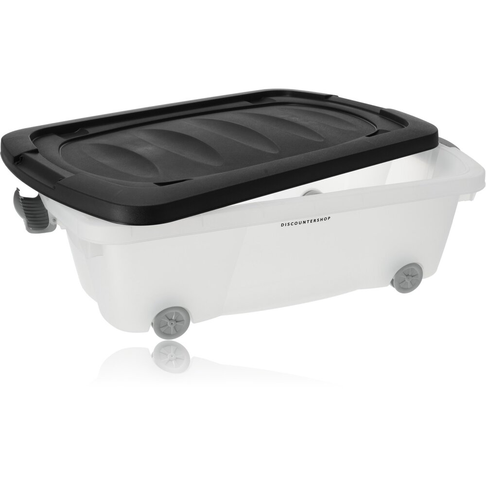 Discountershop Stackable Transparent & Black Underbed Boxes with Wheels - Set of 2 | Plastic Storage Boxes with Loose Lid Discountershop Stackable Transparent & Black Underbed Boxes with Wheels - Set of 2 | Plastic Storage Boxes with Loose Lid