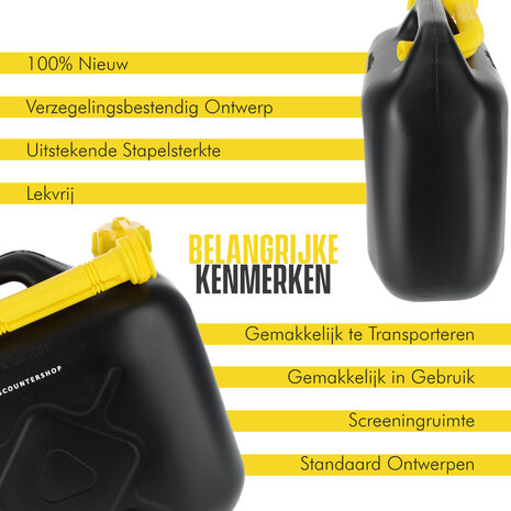 Discountershop Jerrycan 10 Liter Black/Yellow | UN Certified Plastic Fuel Jerry Can with Spout for Diesel & Petrol | Auto Accessories for Outdoor & Motor Use