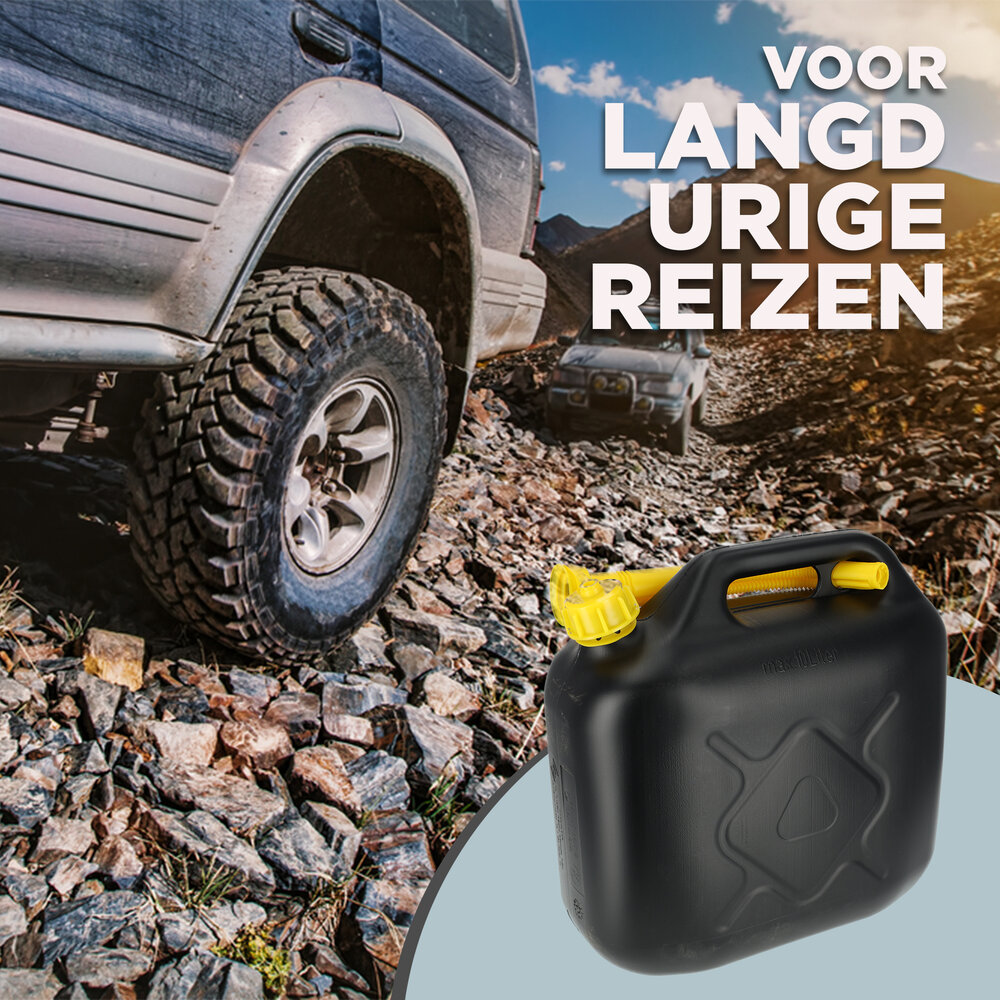 Discountershop Jerrycan met Kraan - 10 Liter Zwart/Geel | Jerrycan Benzine met Trechter | Ideaal voor Kamperen & Outdoor | UN-gecertificeerd Essentieel Autoaccessoires