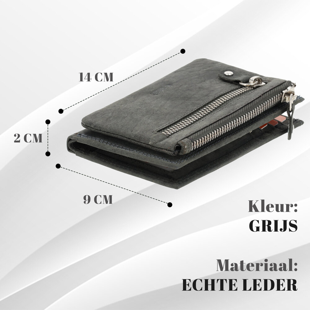 4 East  Dames portemonnee leer met rits | portemonnee dames veel pasjes | 14cm x 9cm - 12 kaartsloten - 7 vakken | rfid | ideaal cadeautjes grijs 4 East  Dames portemonnee leer met rits | portemonnee dames veel pasjes | 14cm x 9cm - 12 kaartsloten - 7 vakken | rfid | ideaal cadeautjes grijs