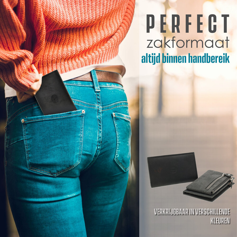 4 East Dames portemonnee met rits | zwart leren portemonnee in echt leer | 14cm x 9cm - 12 kaartsloten - 7 vakken | rfid | ideaal cadeautjes 4 East Dames portemonnee met rits | zwart leren portemonnee in echt leer | 14cm x 9cm - 12 kaartsloten - 7 vakken | rfid | ideaal cadeautjes