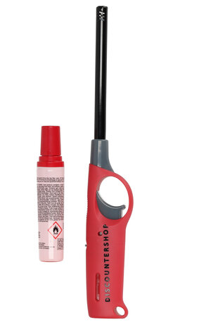 Discountershop Refillable BBQ Lighter 26.5 cm Red – Robust Metal/Plastic Gas Lighter for Barbecue, Candles and Outdoor Use