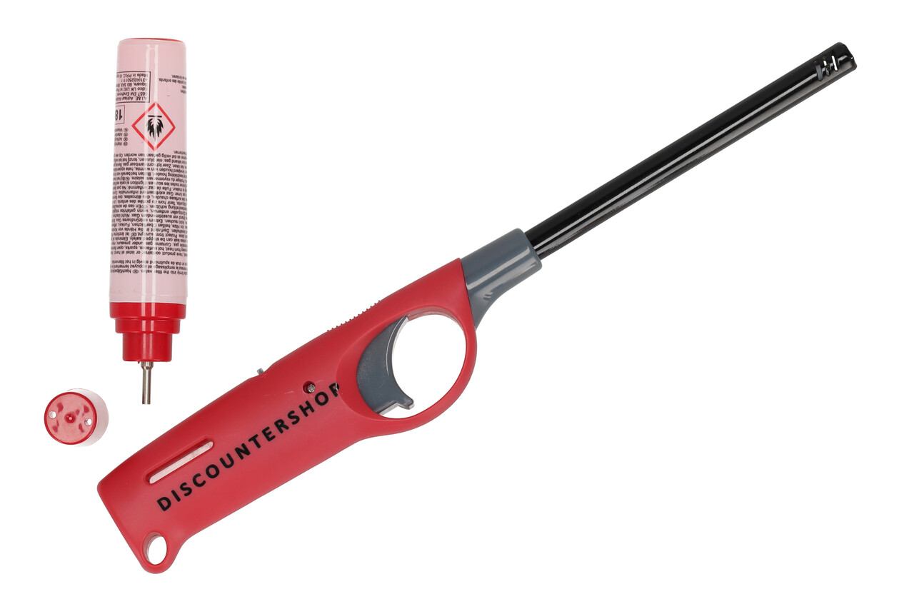 Discountershop BBQ Aansteker Navulbaar 26,5 cm Rood – Robuuste Metaal/Kunststof Gasaansteker voor Barbecue, Kaarsen en Outdoor
