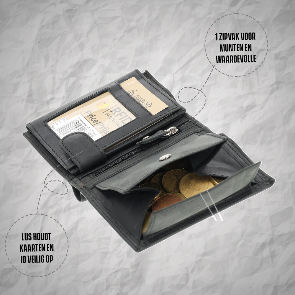 4 East Leren Portemonnee met 8 Pasjeshouder | Briefgeld & Muntvak | Beste Portemonnee Heren & Dames met RFID Bescherming | Zwart | 11X9X2cm | Cadeau voor Alles! 4 East Leren Portemonnee met 8 Pasjeshouder | Briefgeld & Muntvak | Beste Portemonnee Heren & Dames met RFID Bescherming | Zwart | 11X9X2cm | Cadeau voor Alles!