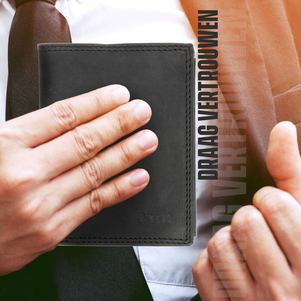 4 East Leren Portemonnee met 8 Pasjeshouder | Briefgeld & Muntvak | Beste Portemonnee Heren & Dames met RFID Bescherming | Zwart | 11X9X2cm | Cadeau voor Alles! 4 East Leren Portemonnee met 8 Pasjeshouder | Briefgeld & Muntvak | Beste Portemonnee Heren & Dames met RFID Bescherming | Zwart | 11X9X2cm | Cadeau voor Alles!