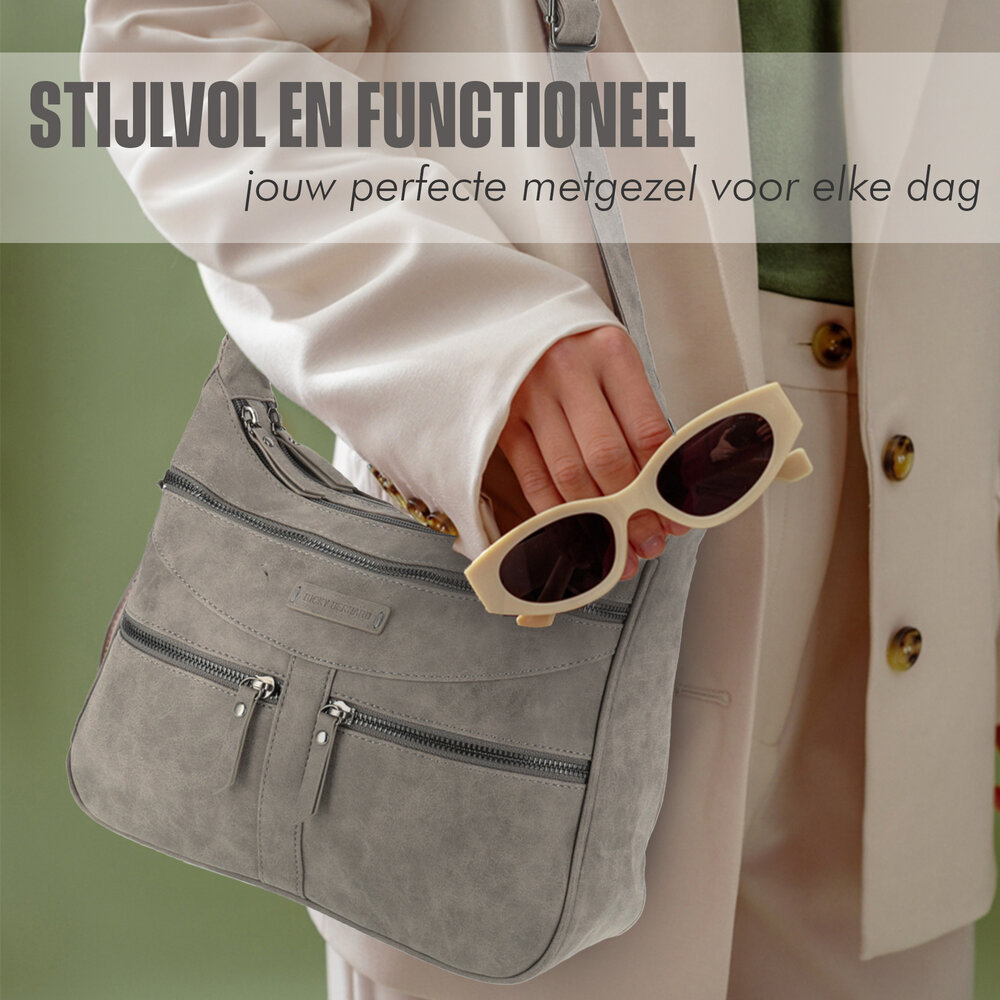 Bicky Bernard Bicky Bernard Omhang Schoudertas Ritsvakjes Trendy Tas grijs - Mid-Grey - Schoudertas dames Bicky Bernard Bicky Bernard Omhang Schoudertas Ritsvakjes Trendy Tas grijs - Mid-Grey - Schoudertas dames