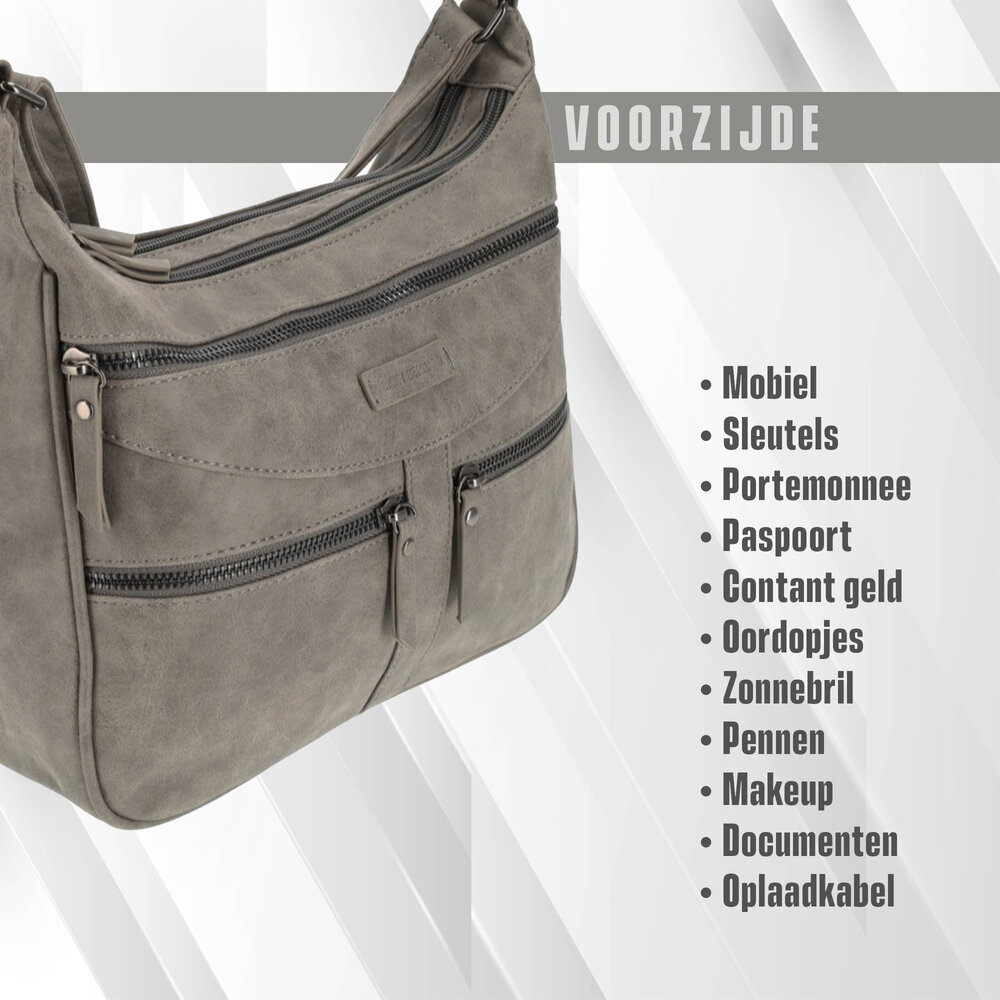 Bicky Bernard Bicky Bernard Omhang Schoudertas Ritsvakjes Trendy Tas grijs - Mid-Grey - Schoudertas dames Bicky Bernard Bicky Bernard Omhang Schoudertas Ritsvakjes Trendy Tas grijs - Mid-Grey - Schoudertas dames