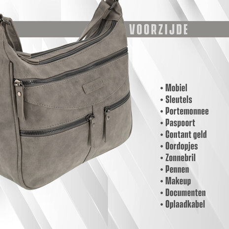 Bicky Bernard Bicky Bernard Omhang Schoudertas Ritsvakjes Trendy Tas grijs - Mid-Grey - Schoudertas dames Bicky Bernard Bicky Bernard Omhang Schoudertas Ritsvakjes Trendy Tas grijs - Mid-Grey - Schoudertas dames