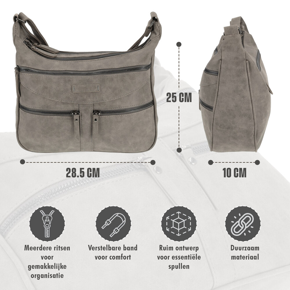 Bicky Bernard Bicky Bernard Omhang Schoudertas Ritsvakjes Trendy Tas grijs - Mid-Grey - Schoudertas dames Bicky Bernard Bicky Bernard Omhang Schoudertas Ritsvakjes Trendy Tas grijs - Mid-Grey - Schoudertas dames