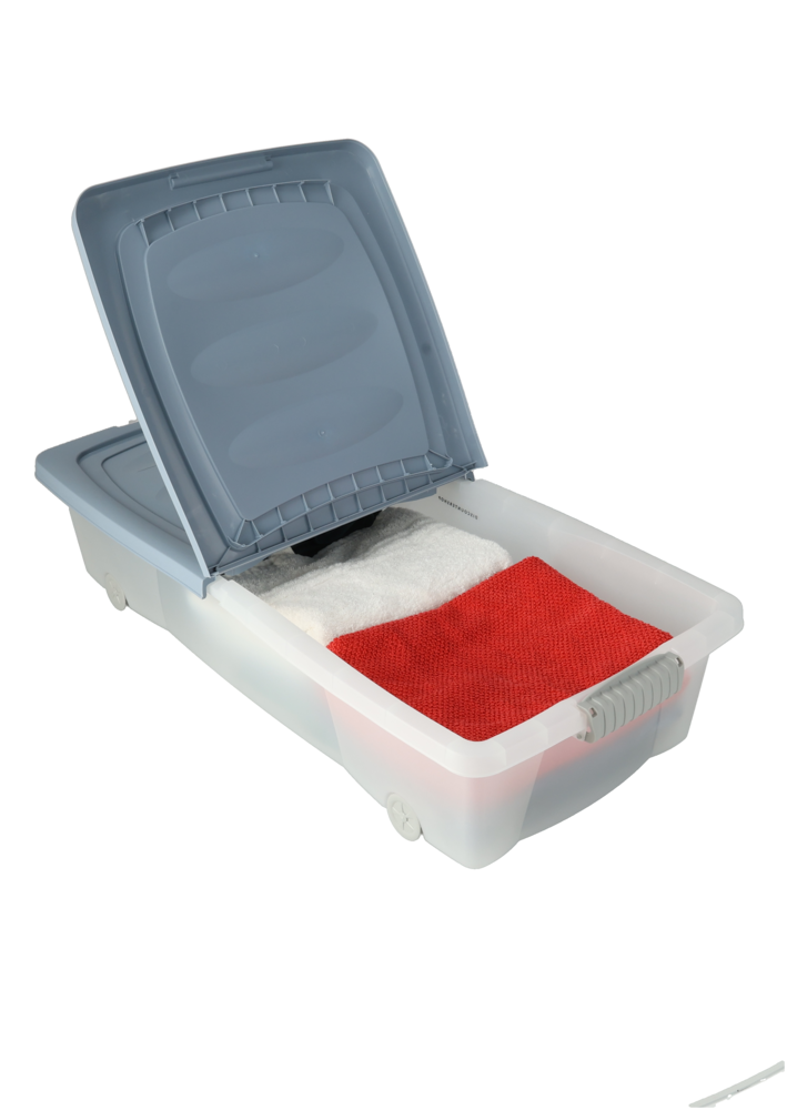 Storage Box with Lid 79x39x17 cm - Blue - with Wheels and Snap Closure - Ideal for Storage in Home or Office