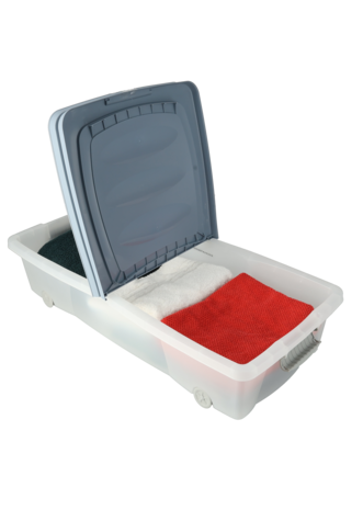 Opbergbox met Deksel 79x39x17 cm - Blauw - Met Wieltjes en Druksluiting - Ideaal voor Opslag in Huis of Kantoor Opbergbox met Deksel 79x39x17 cm - Blauw - Met Wieltjes en Druksluiting - Ideaal voor Opslag in Huis of Kantoor