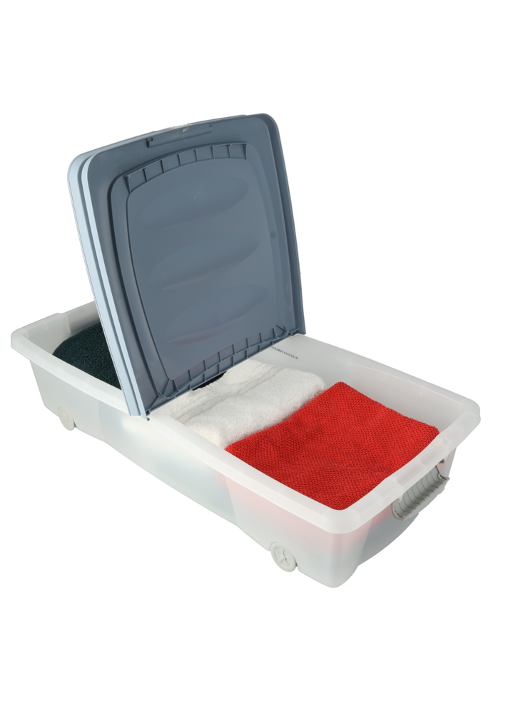 Opbergboxen met Deksel en Wieltjes- Set van 2 - Onderbedbox 79x39x17 cm - Blauwe Opslagbox voor Kleding, Speelgoed Opbergboxen met Deksel en Wieltjes- Set van 2 - Onderbedbox 79x39x17 cm - Blauwe Opslagbox voor Kleding, Speelgoed