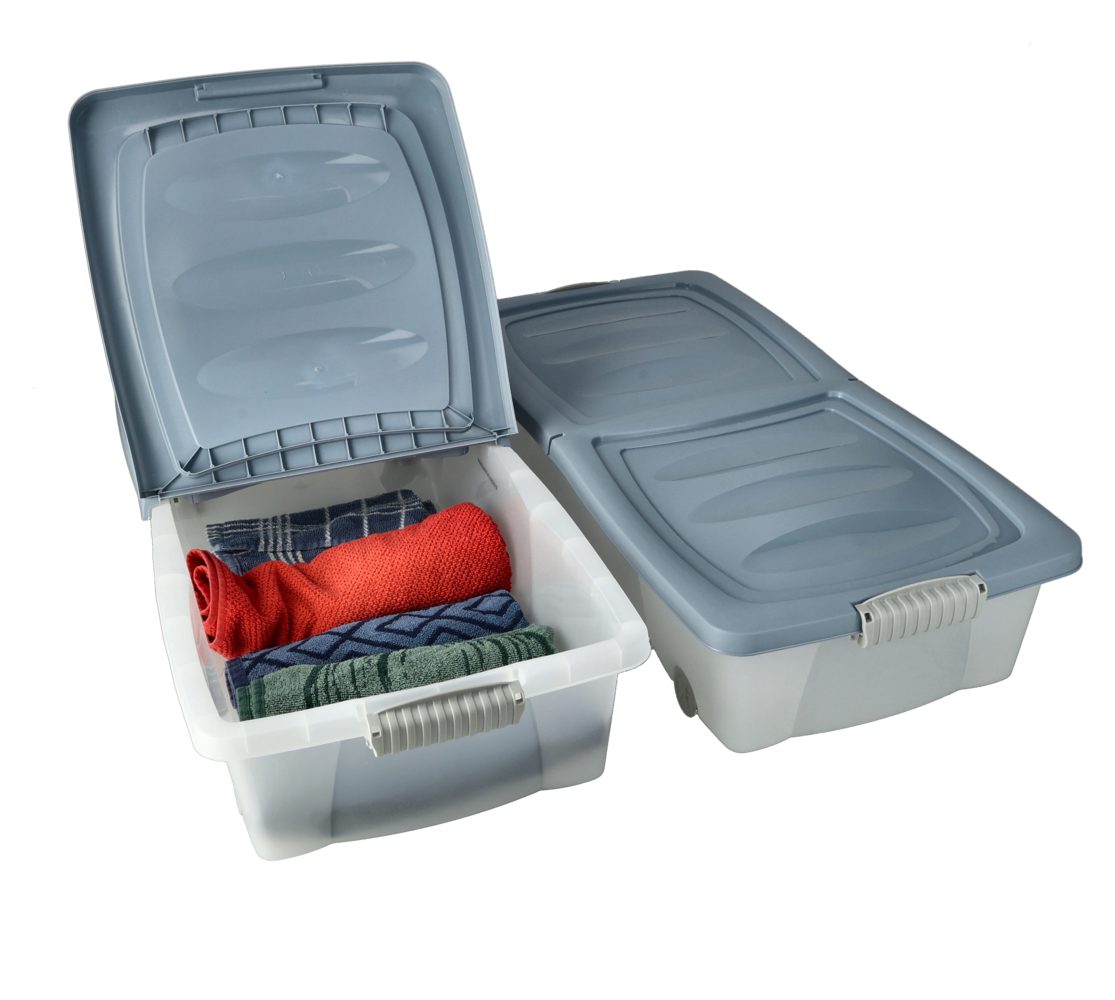 Opbergboxen met Deksel en Wieltjes- Set van 2 - Onderbedbox 79x39x17 cm - Blauwe Opslagbox voor Kleding, Speelgoed Opbergboxen met Deksel en Wieltjes- Set van 2 - Onderbedbox 79x39x17 cm - Blauwe Opslagbox voor Kleding, Speelgoed