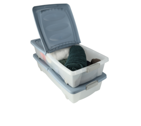 Storage Boxes with Lid and Wheels - Set of 2 - Underbed Box 79x39x17 cm - Blue Storage Box for Clothes, Toys Storage Boxes with Lid and Wheels - Set of 2 - Underbed Box 79x39x17 cm - Blue Storage Box for Clothes, Toys