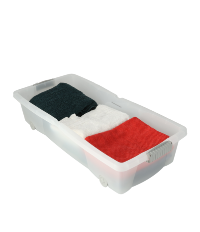 Storage Boxes with Lid and Wheels - Set of 2 - Underbed Box 79x39x17 cm - Blue Storage Box for Clothes, Toys