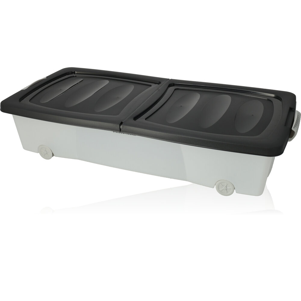 Discountershop 2x Opbergbox - Onderbedbox 32 L zwart 80 x 40 x 17 cm- deksel met clipsluiting Discountershop 2x Opbergbox - Onderbedbox 32 L zwart 80 x 40 x 17 cm- deksel met clipsluiting