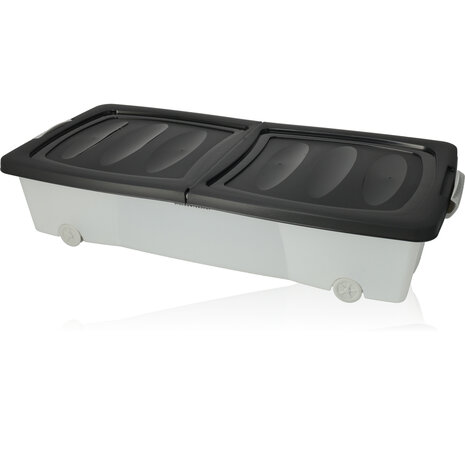 Discountershop 2x Opbergbox - Onderbedbox 32 L zwart 80 x 40 x 17 cm- deksel met clipsluiting Discountershop 2x Opbergbox - Onderbedbox 32 L zwart 80 x 40 x 17 cm- deksel met clipsluiting