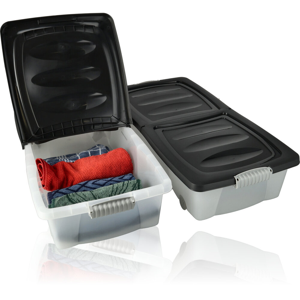 Discountershop 2x Opbergbox - Onderbedbox 32 L zwart 80 x 40 x 17 cm- deksel met clipsluiting Discountershop 2x Opbergbox - Onderbedbox 32 L zwart 80 x 40 x 17 cm- deksel met clipsluiting