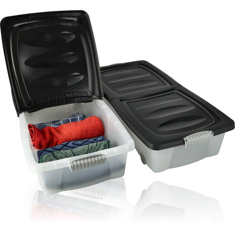 Discountershop 2x Opbergbox - Onderbedbox 32 L zwart 80 x 40 x 17 cm- deksel met clipsluiting Discountershop 2x Opbergbox - Onderbedbox 32 L zwart 80 x 40 x 17 cm- deksel met clipsluiting