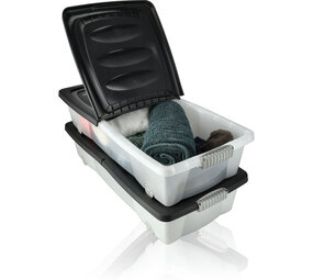 Discountershop 2x Opbergbox - Onderbedbox 32 L zwart 80 x 40 x 17 cm- deksel met clipsluiting Discountershop 2x Opbergbox - Onderbedbox 32 L zwart 80 x 40 x 17 cm- deksel met clipsluiting