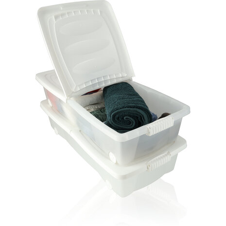 Discountershop 2x Storage box - Underbed box 32 L white 80x40x17cm - lid with clip closure Discountershop 2x Storage box - Underbed box 32 L white 80x40x17cm - lid with clip closure
