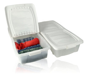 Discountershop 2x Storage box - Underbed box 32 L white 80x40x17cm - lid with clip closure Discountershop 2x Storage box - Underbed box 32 L white 80x40x17cm - lid with clip closure