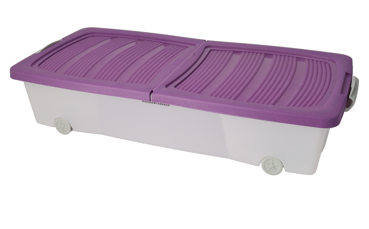 Opbergbox 32L met Wielen – Transparante Kunststof Box met Paars Deksel – Opslagbox voor Slaapkamer, Keuken of Schuur – 79x39x17 cm Opbergbox 32L met Wielen – Transparante Kunststof Box met Paars Deksel – Opslagbox voor Slaapkamer, Keuken of Schuur – 79x39x17 cm