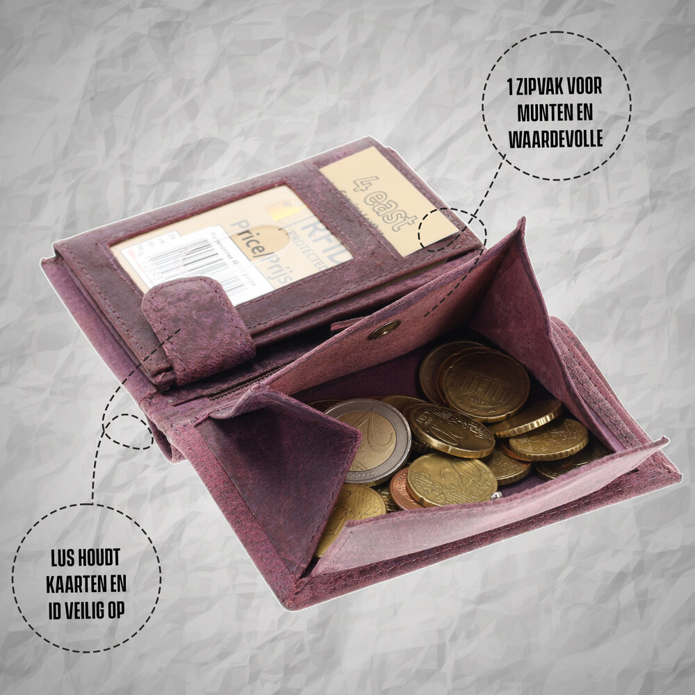 4 East Leather Wallet for Men with Coin Pocket | 8 Credit Card Slots & Hidden Pockets | Mens Wallet with RFID In Genuine Leather – Billfold - Purple | 11X9X2cm 4 East Leather Wallet for Men with Coin Pocket | 8 Credit Card Slots & Hidden Pockets | Mens Wallet with RFID In Genuine Leather – Billfold - Purple | 11X9X2cm