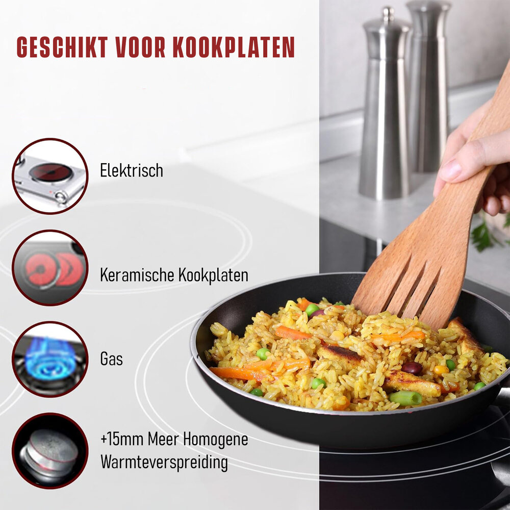 Discountershop Non-Stick Cooking Pan 24cm with Lid | Frying Pan for Gas, Electric, Ceramic & Halogen | Cool Touch Handle | Aluminium Frying Pan - Dishwasher Safe & Microwave Safe