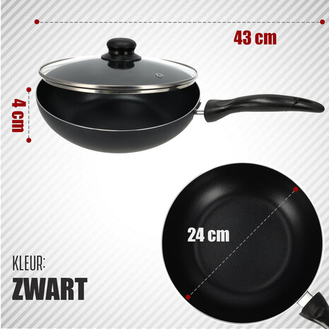 Discountershop Non-Stick Cooking Pan 24cm with Lid | Frying Pan for Gas, Electric, Ceramic & Halogen | Cool Touch Handle | Aluminium Frying Pan - Dishwasher Safe & Microwave Safe