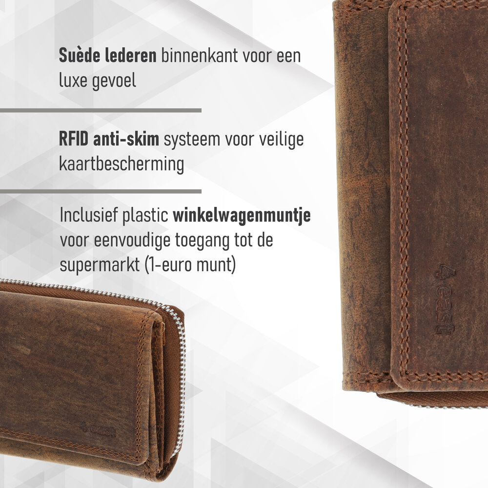 4 East Unisex Top Grain Leather Wallet with RFID Protection | Zipper Coin Pouch in Genuine Leather Wallet for Men and Women | Vintage Brown - 11X9X3cm 4 East Unisex Top Grain Leather Wallet with RFID Protection | Zipper Coin Pouch in Genuine Leather Wallet for Men and Women | Vintage Brown - 11X9X3cm
