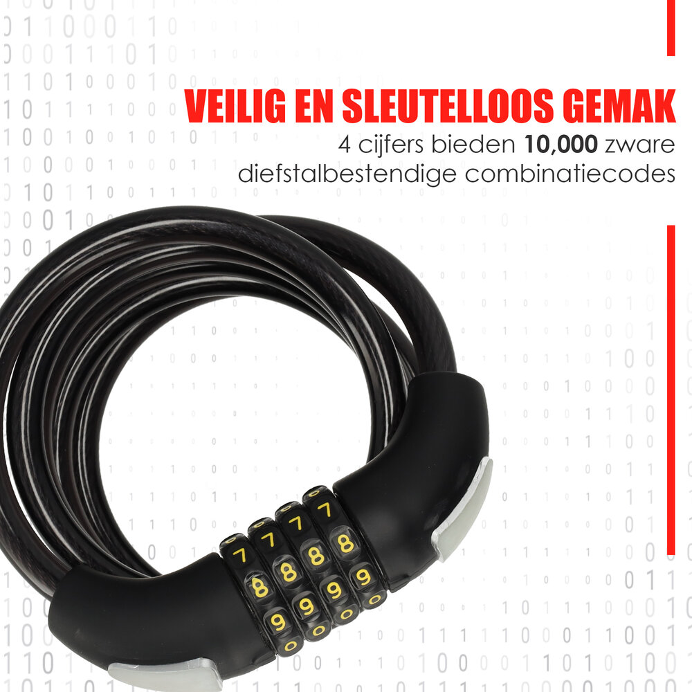 Discountershop 1x Topkwaliteit Zwarte Fietssloten Set met Cijfer- en Kabelslot - Anti-Diefstal, Lichtgewicht (85g), 180cm x 10mm Discountershop 1x Topkwaliteit Zwarte Fietssloten Set met Cijfer- en Kabelslot - Anti-Diefstal, Lichtgewicht (85g), 180cm x 10mm